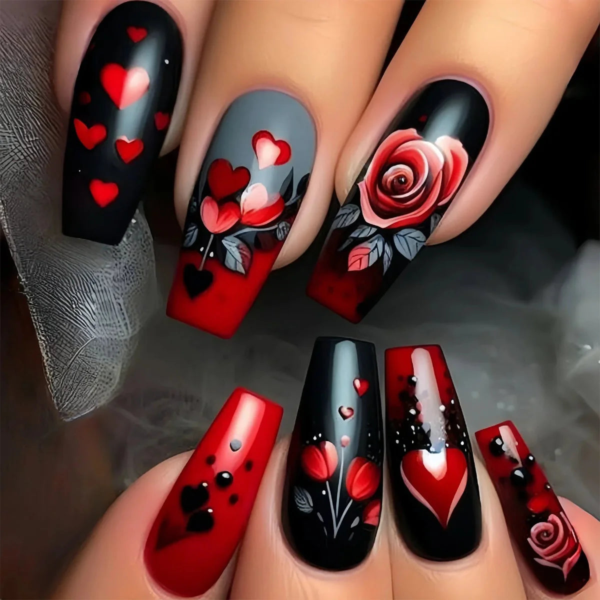 Acrylic Nail Extensions 3D Floral & Heart Easy Application