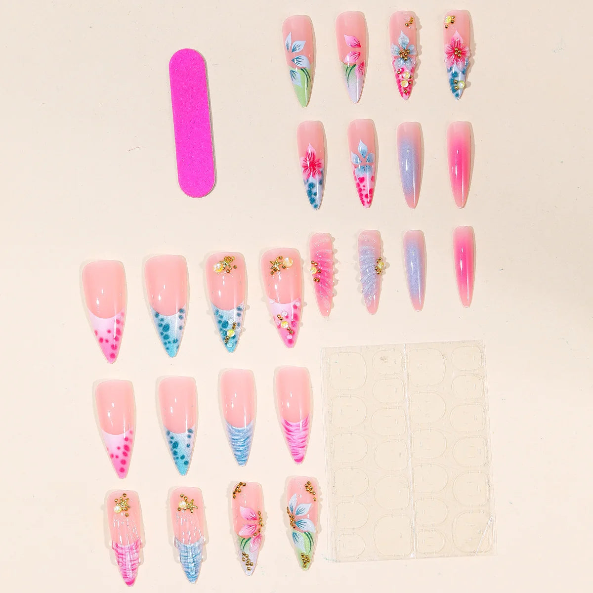 Acrylic Nail Extensions 3D Floral Lightweight & Durable
