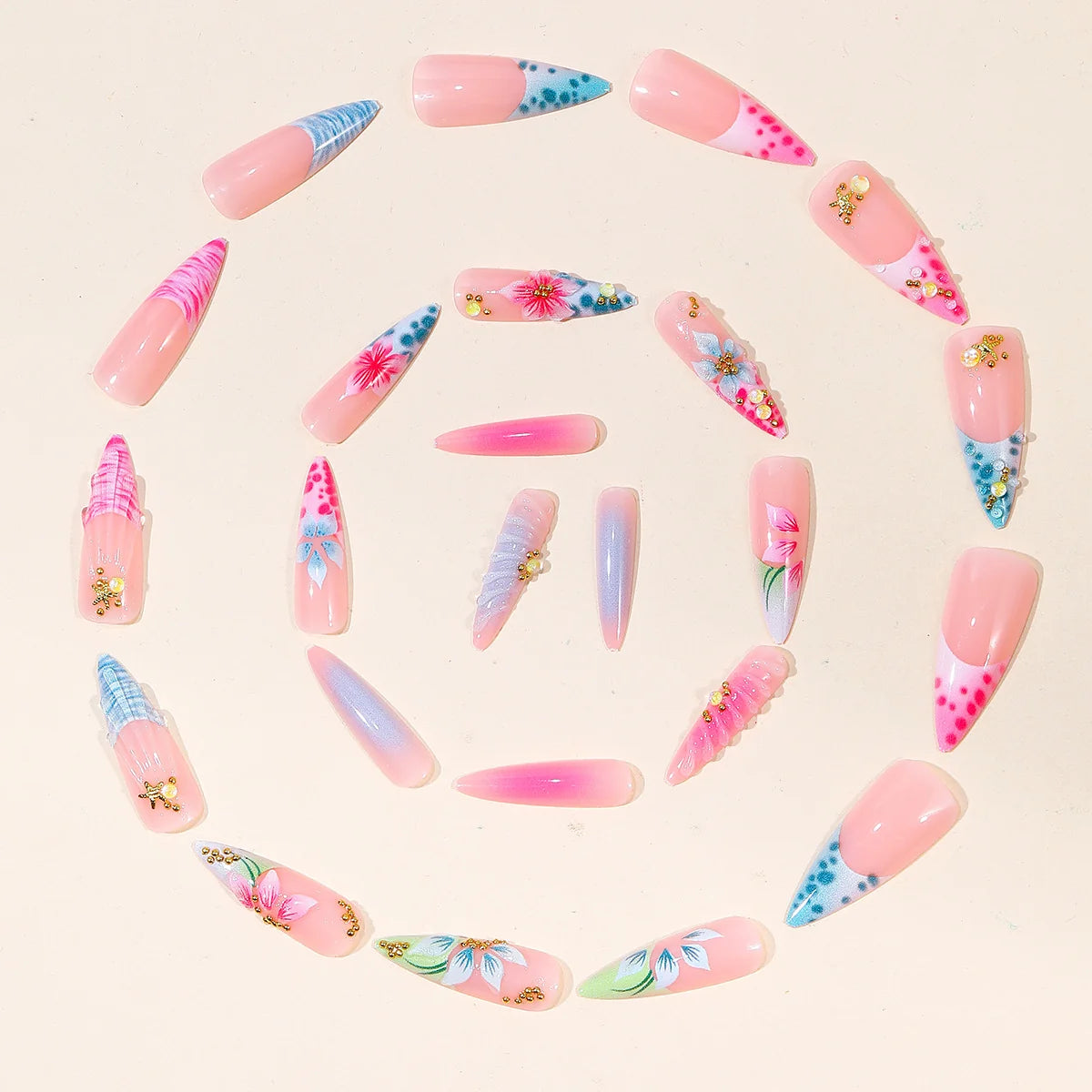Acrylic Nail Extensions 3D Floral Lightweight & Durable
