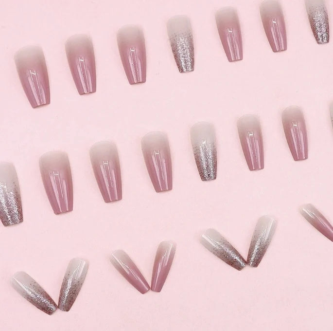 Acrylic Nail Extensions Almond Shape Floral Glitter