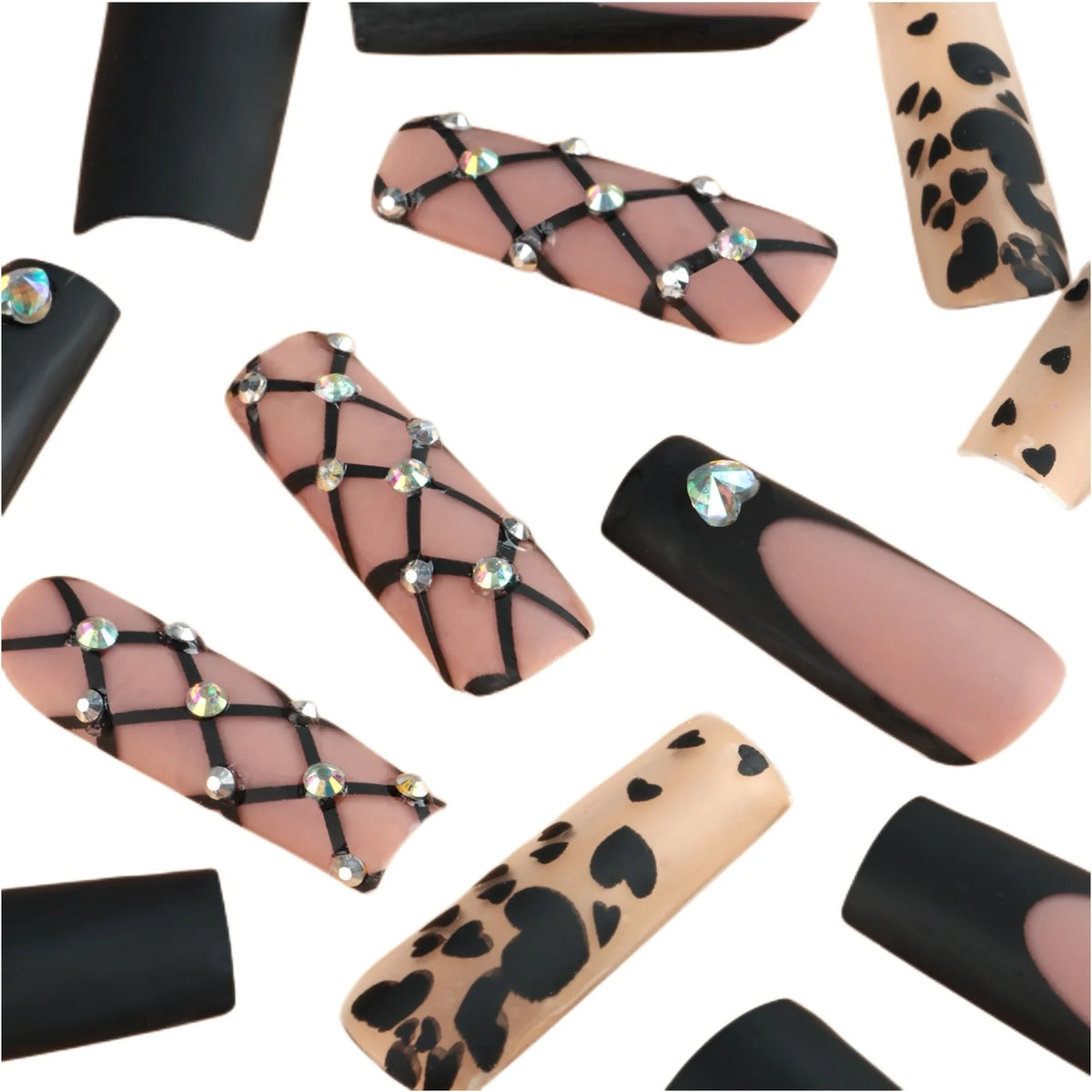 Acrylic Nail Extensions Butterfly Design & Rhinestones