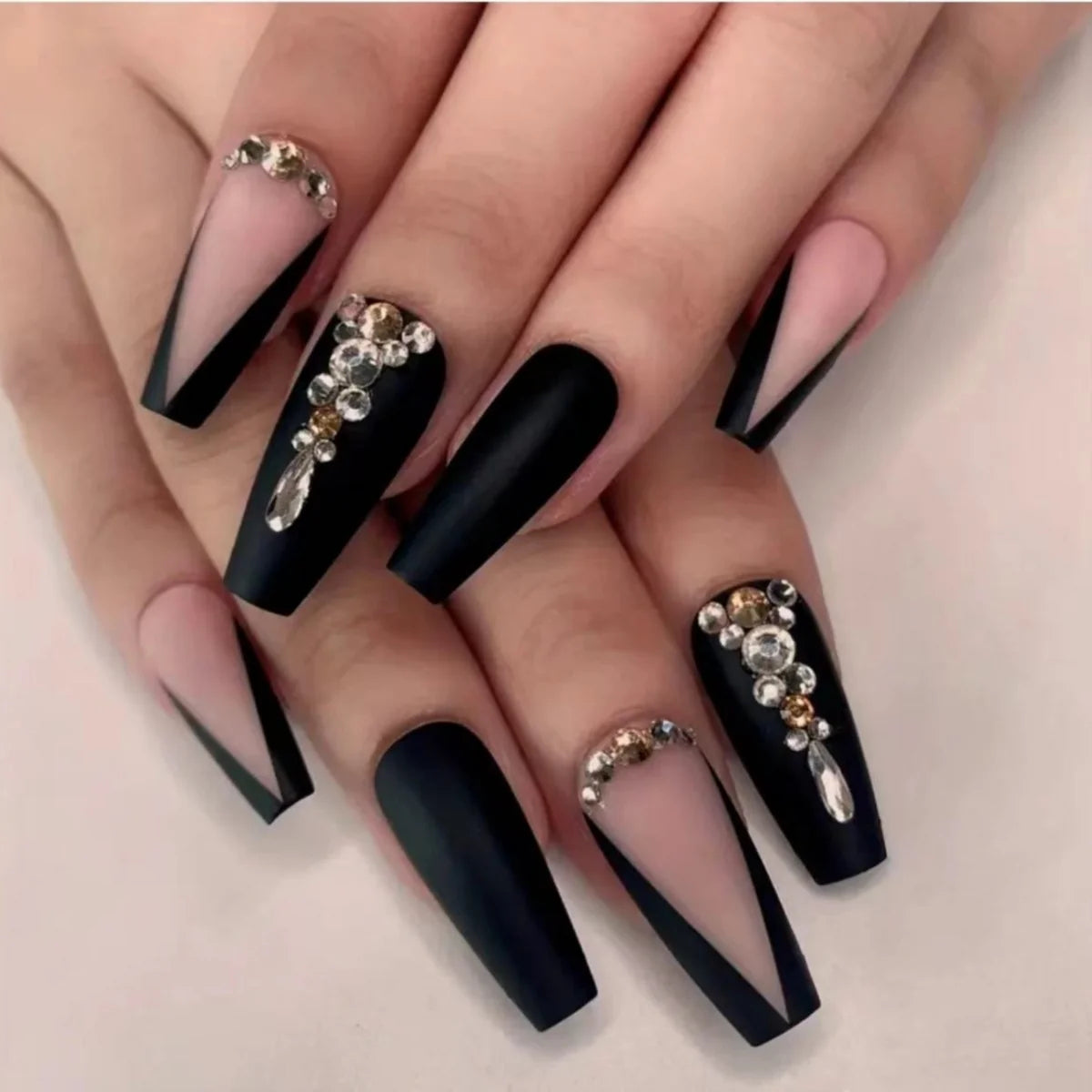 Acrylic Nail Extensions Butterfly Design & Rhinestones