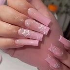 Acrylic Nail Extensions Butterfly Design & Rhinestones