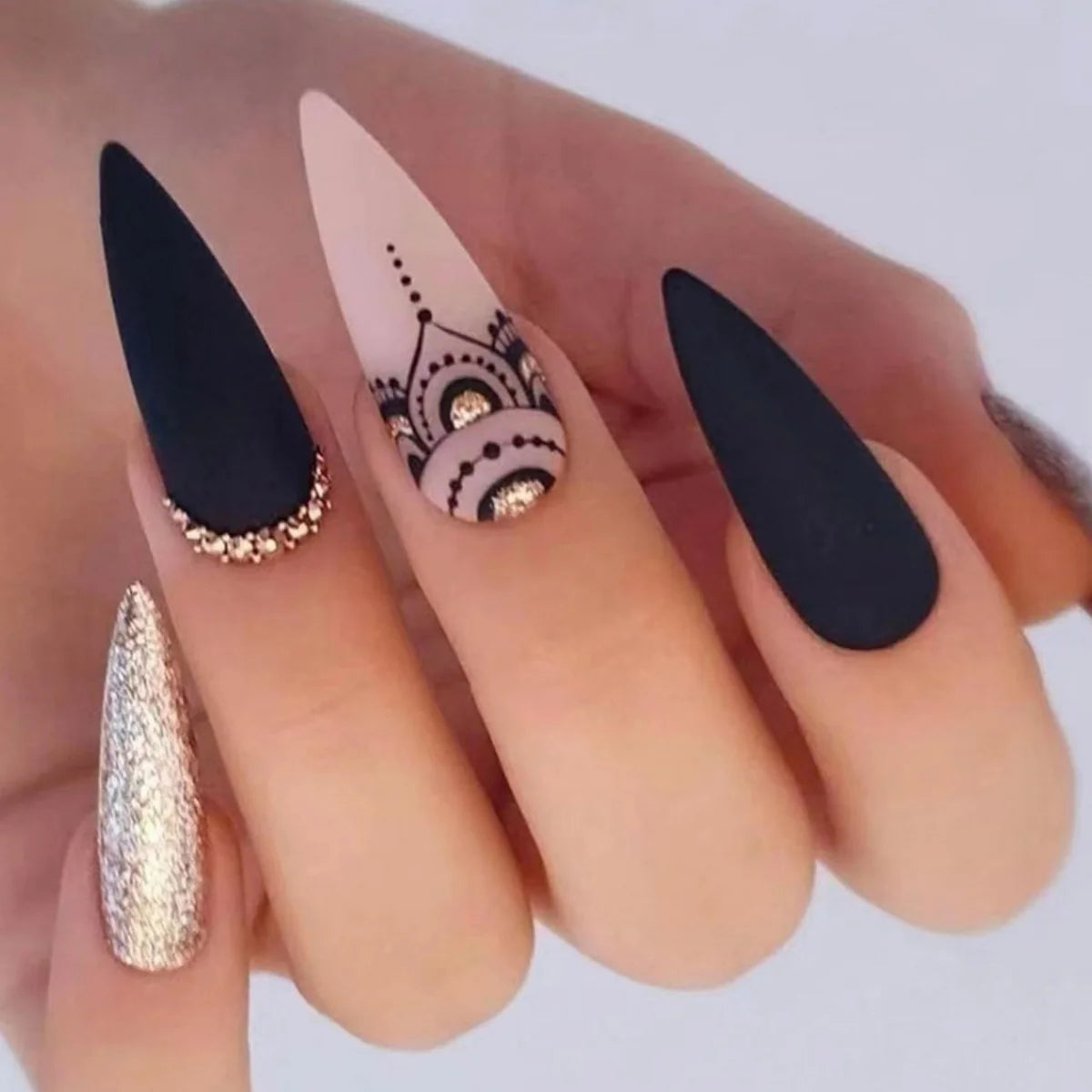 Acrylic Nail Extensions Butterfly Design & Rhinestones
