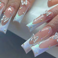 Acrylic Nail Extensions Butterfly Design & Rhinestones