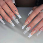 Acrylic Nail Extensions Butterfly Design & Rhinestones