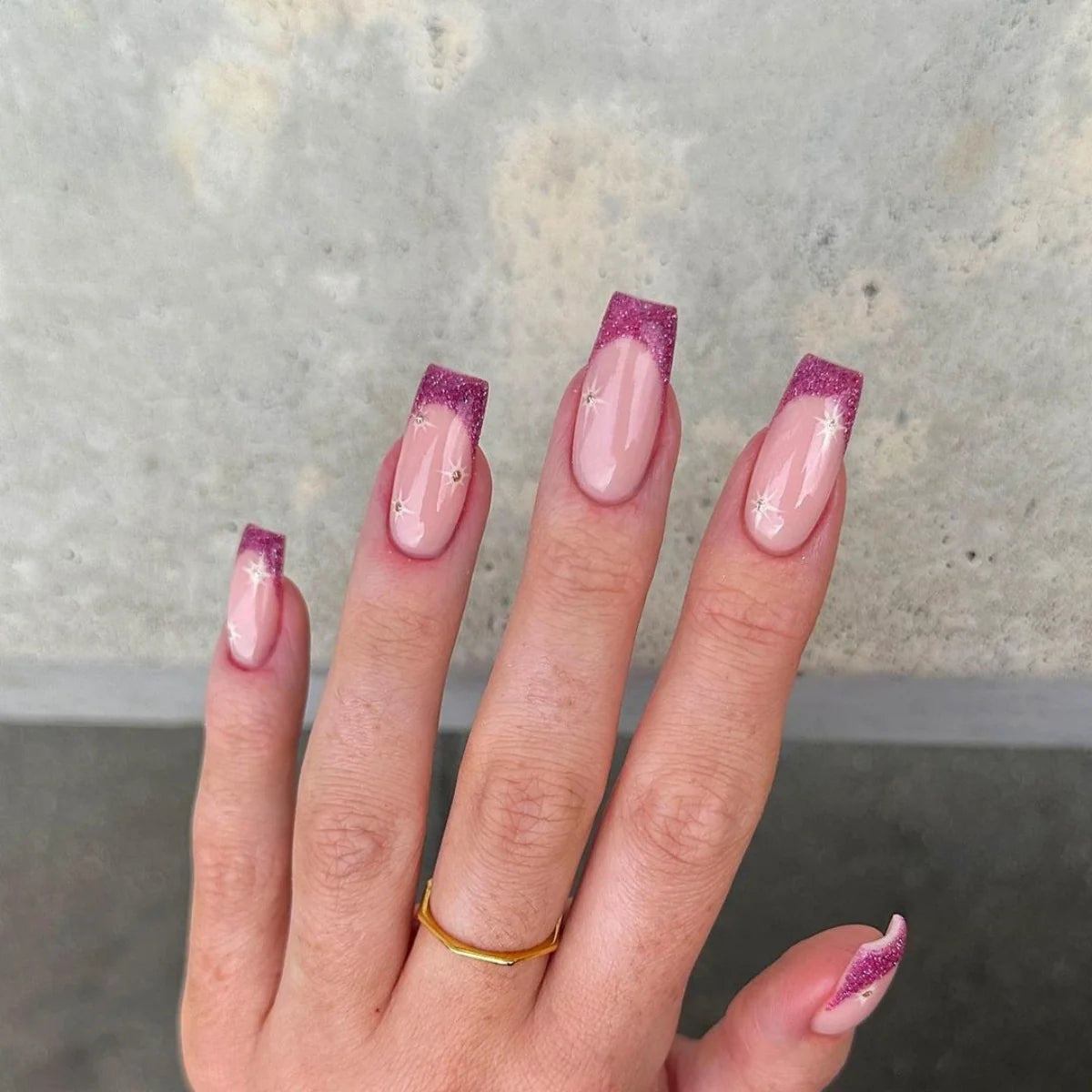 Acrylic Nail Extensions Butterfly Design & Rhinestones