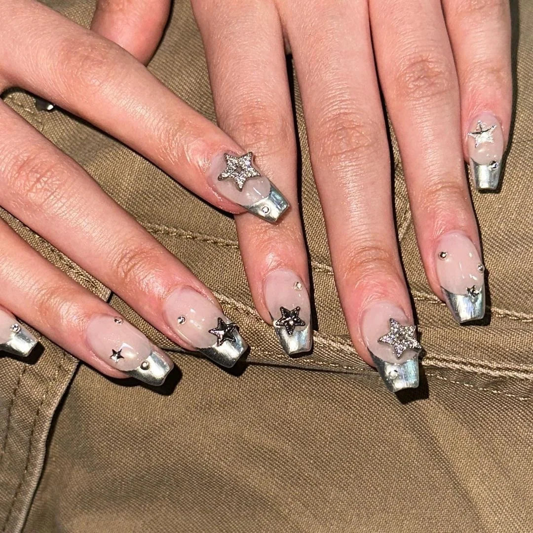 Acrylic Nail Extensions Butterfly Design & Rhinestones