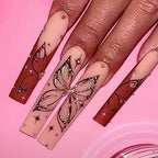 Acrylic Nail Extensions Butterfly Design & Rhinestones