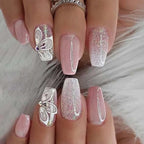 Acrylic Nail Extensions Butterfly Design & Rhinestones