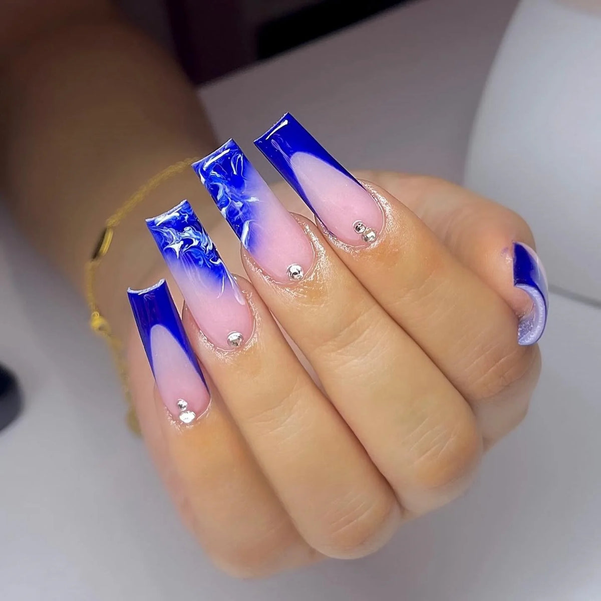 Acrylic Nail Extensions Butterfly Design & Rhinestones