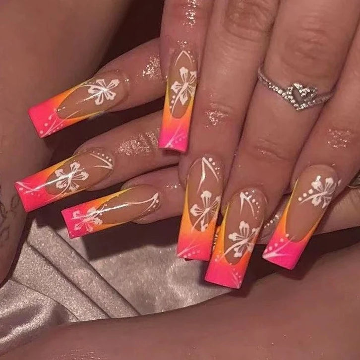 Acrylic Nail Extensions Butterfly Design & Rhinestones