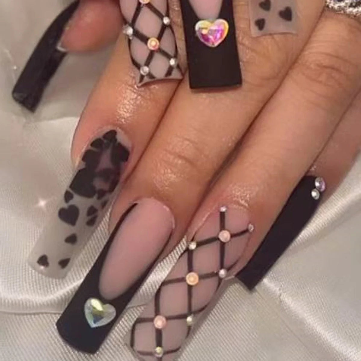 Acrylic Nail Extensions Butterfly Design & Rhinestones