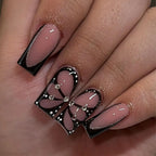 Acrylic Nail Extensions Butterfly Design & Rhinestones