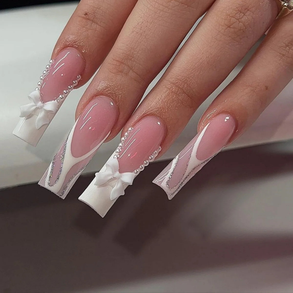 Acrylic Nail Extensions Butterfly Design & Rhinestones