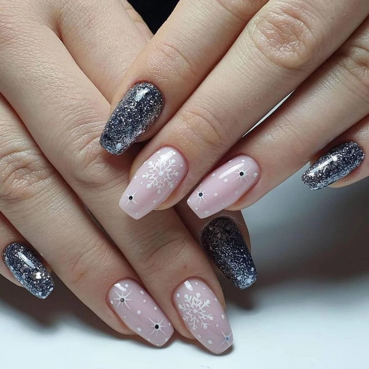 Acrylic Nail Extensions Butterfly Design & Rhinestones