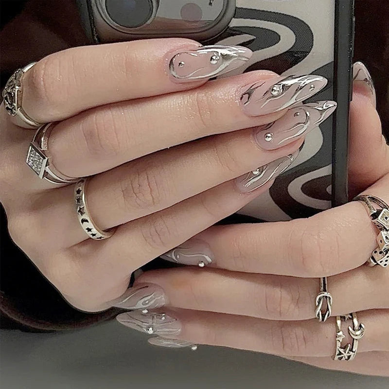 Acrylic Nail Extensions Butterfly Design & Rhinestones