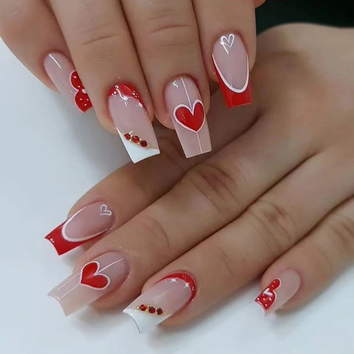 Acrylic Nail Extensions Butterfly Design & Rhinestones