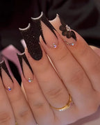 Acrylic Nail Extensions Butterfly Design & Rhinestones