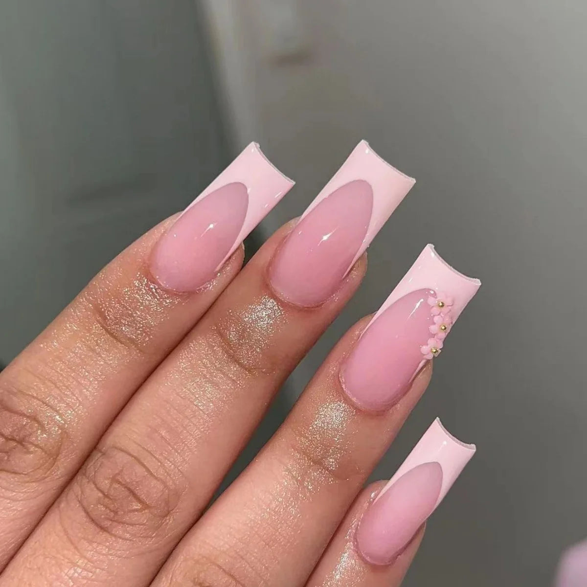 Acrylic Nail Extensions Butterfly Design & Rhinestones