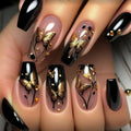 Acrylic Nail Extensions Butterfly & Gold Accents Lightweight
