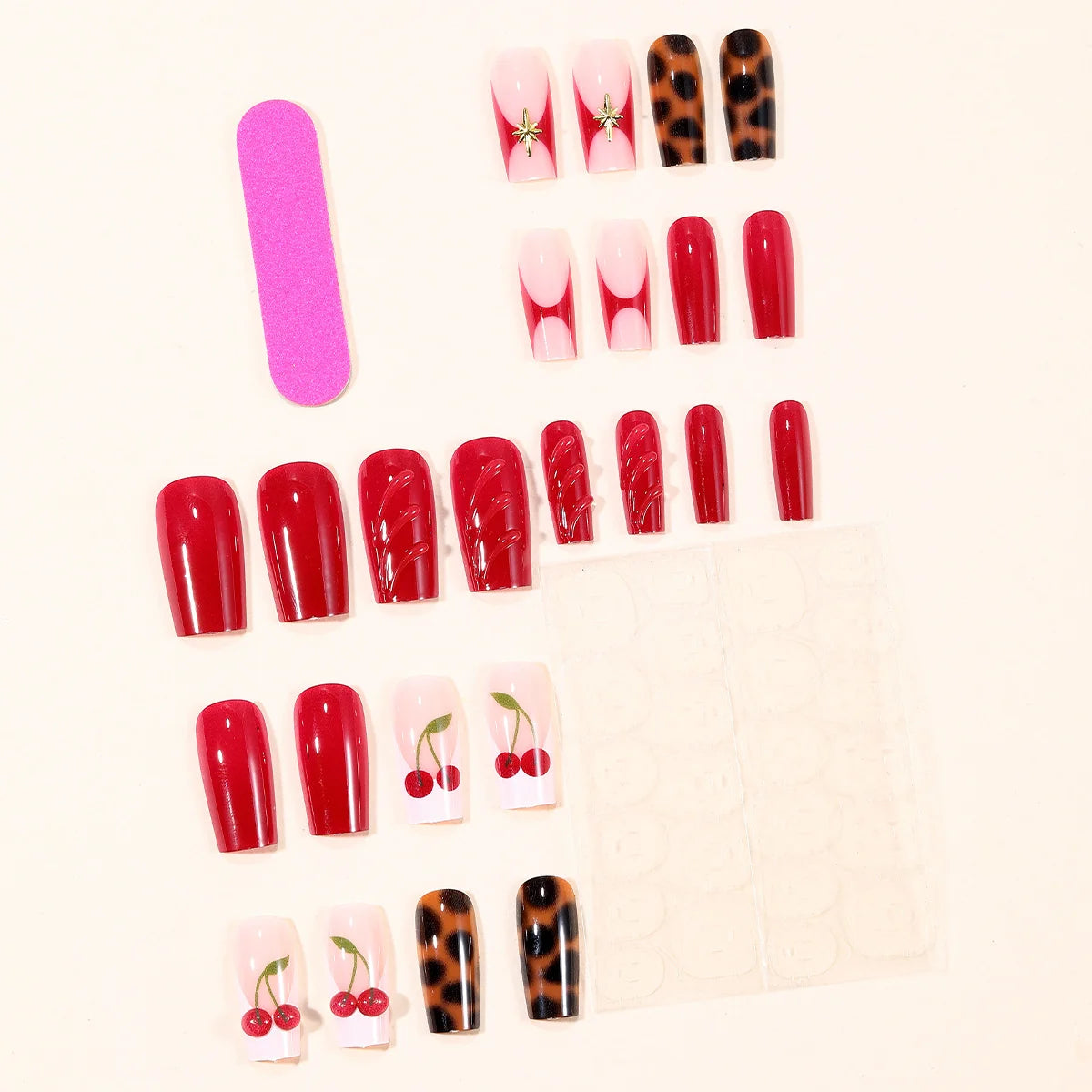 Acrylic Nail Extensions Cherry Accent & Glossy Finish