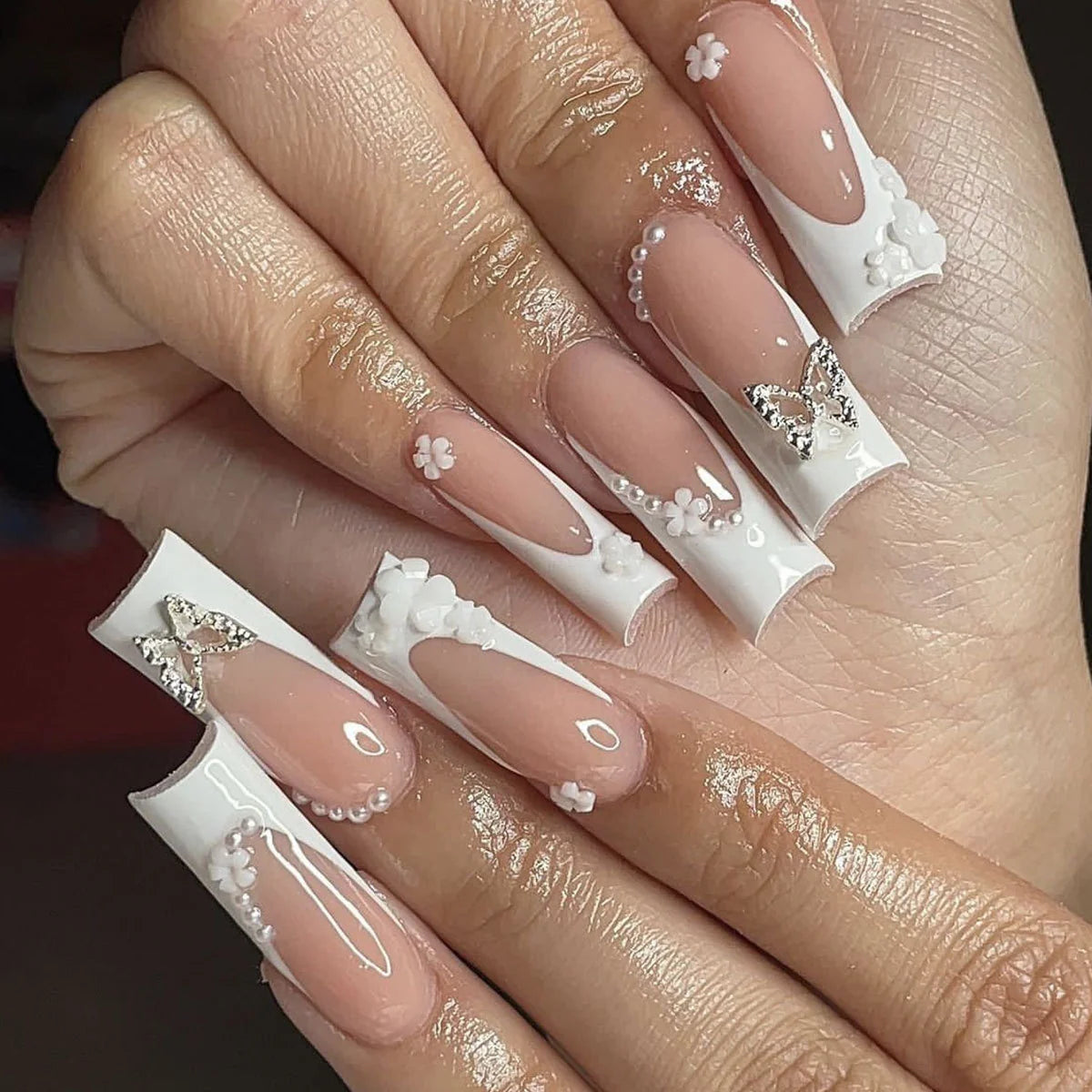 Acrylic Nail Extensions Floral Accent Secure Fit
