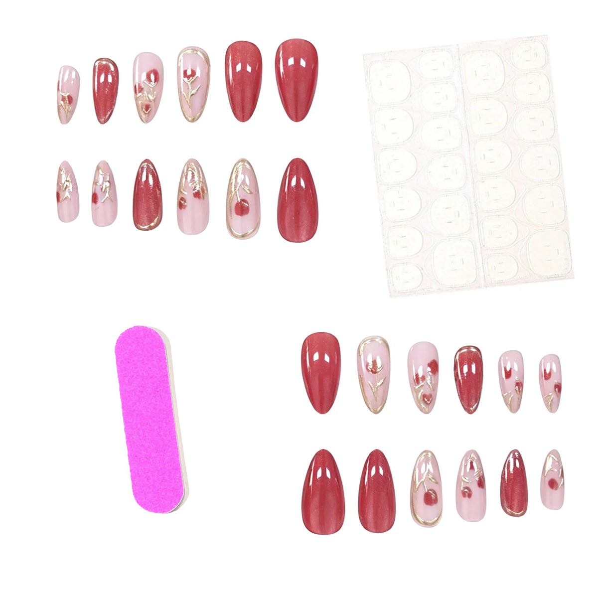 Acrylic Nail Extensions Floral Accents Set of 24