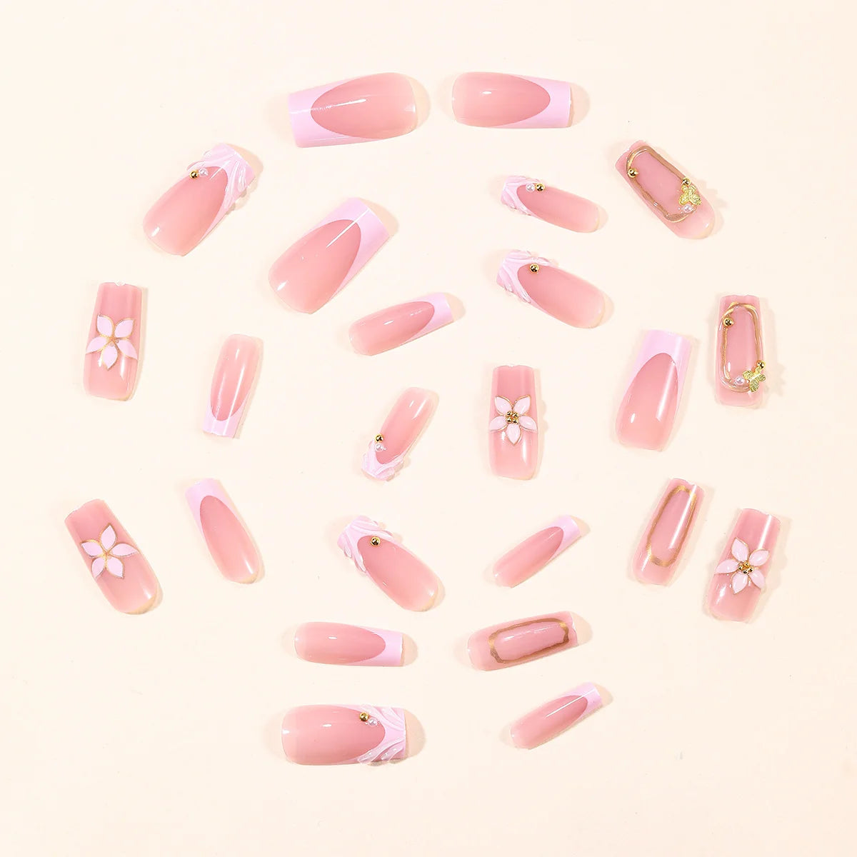 Acrylic Nail Extensions Floral Design Comfortable Fit