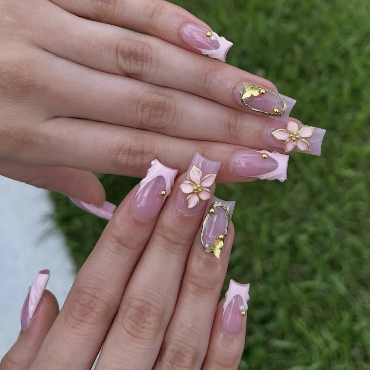 Acrylic Nail Extensions Floral Design Comfortable Fit