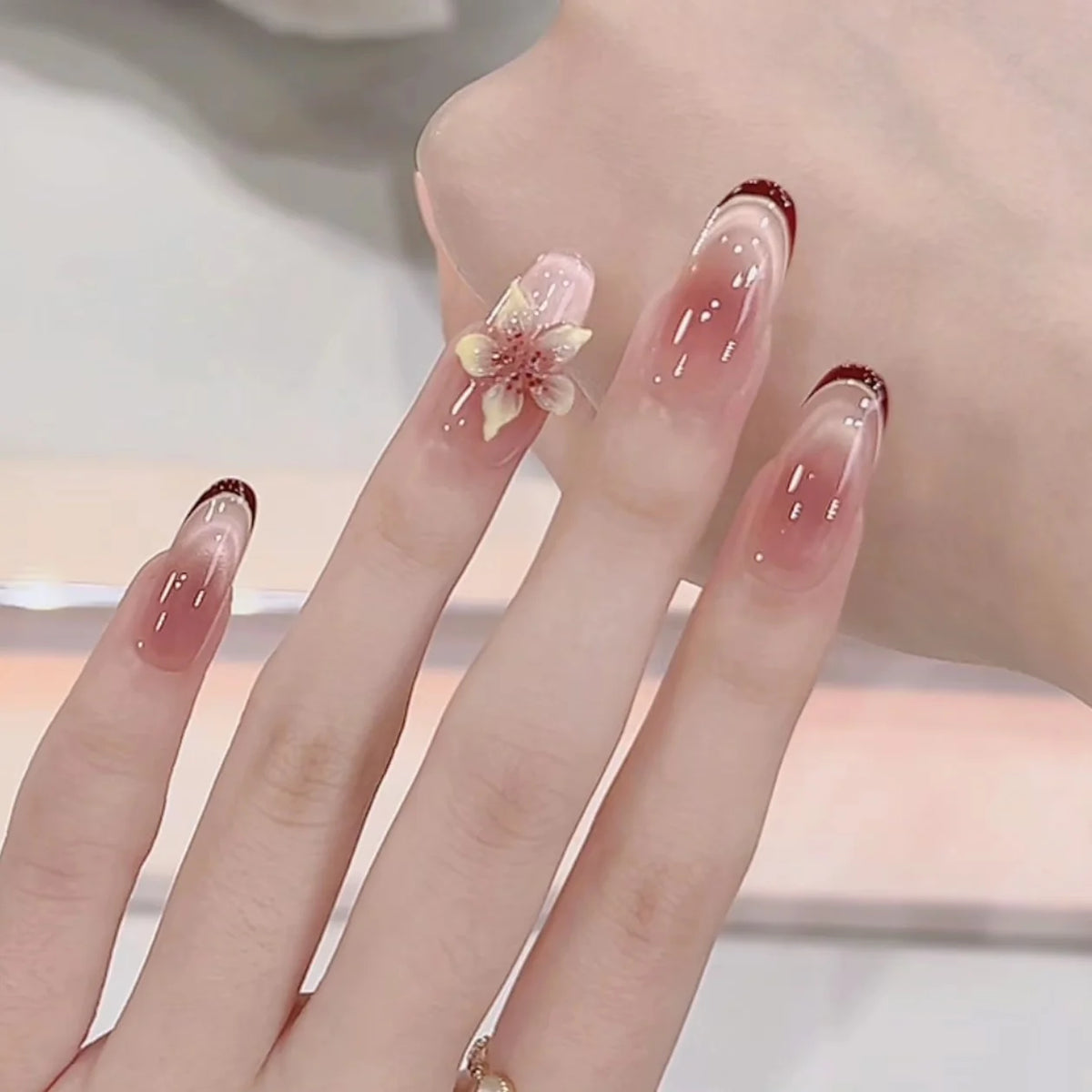 Acrylic Nail Extensions Floral Design Custom Fit