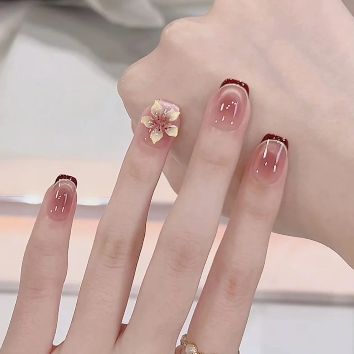 Acrylic Nail Extensions Floral Design Custom Fit