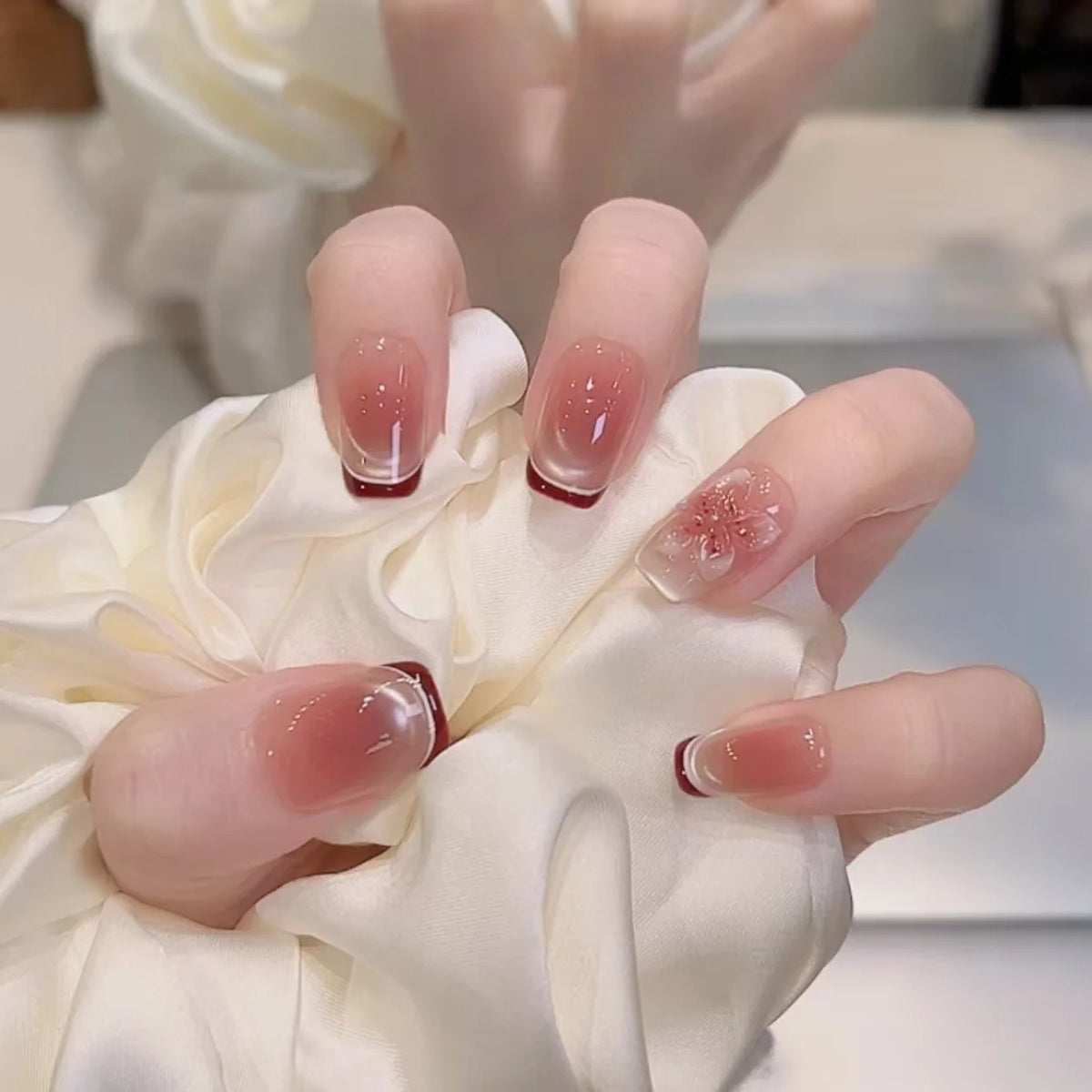 Acrylic Nail Extensions Floral Design Custom Fit