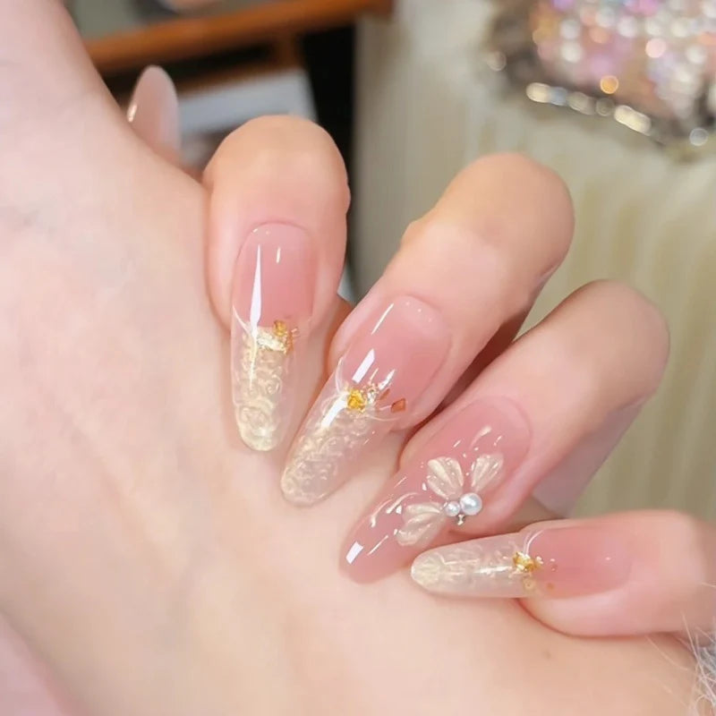 Acrylic Nail Extensions Floral Design Customizable Length