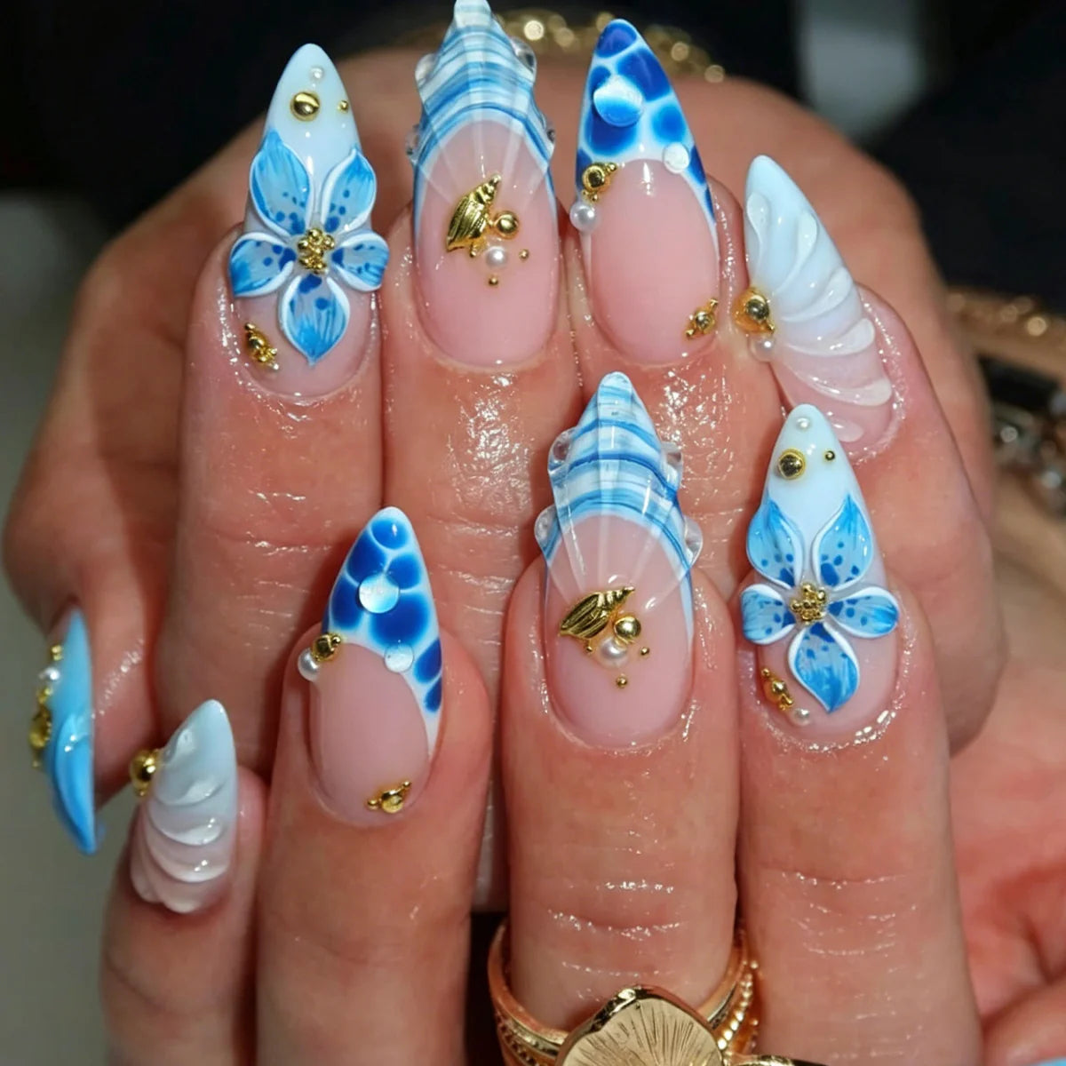 Acrylic Nail Extensions Floral Design Easy Application