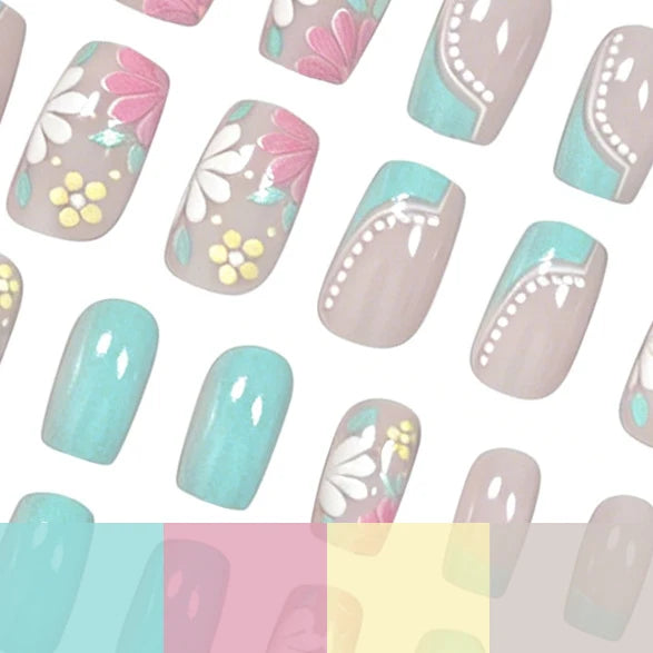 Acrylic Nail Extensions Floral Design Easy Application Set Of 24