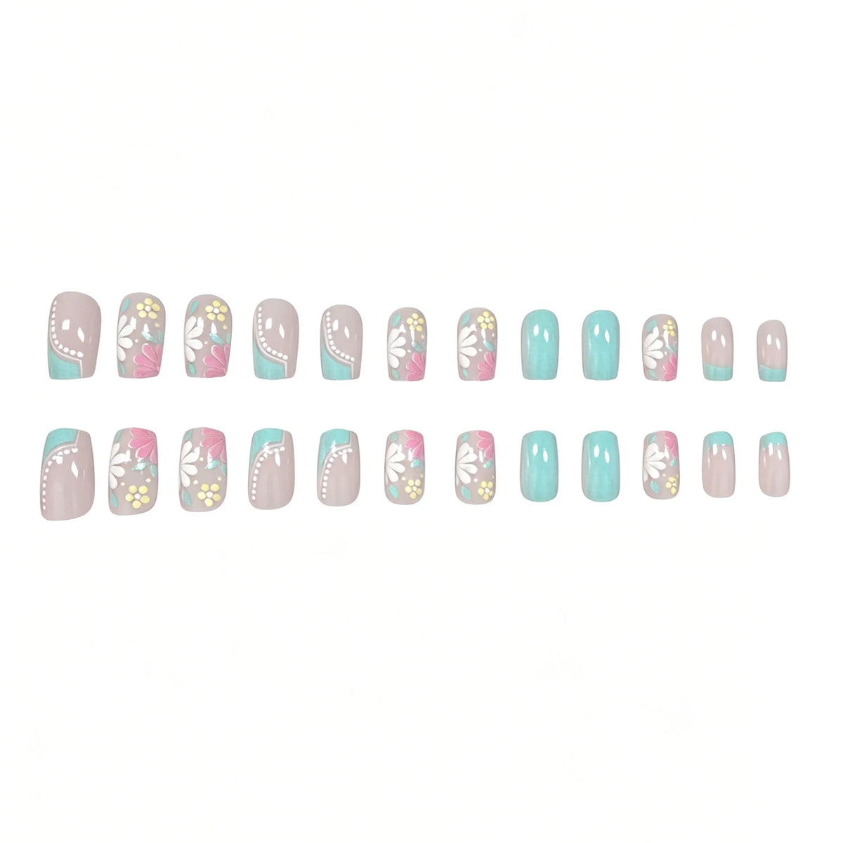 Acrylic Nail Extensions Floral Design Easy Application Set Of 24