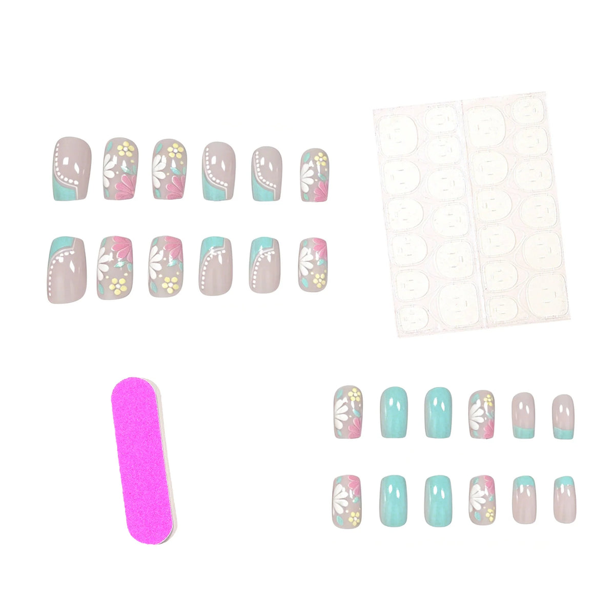 Acrylic Nail Extensions Floral Design Easy Application Set Of 24