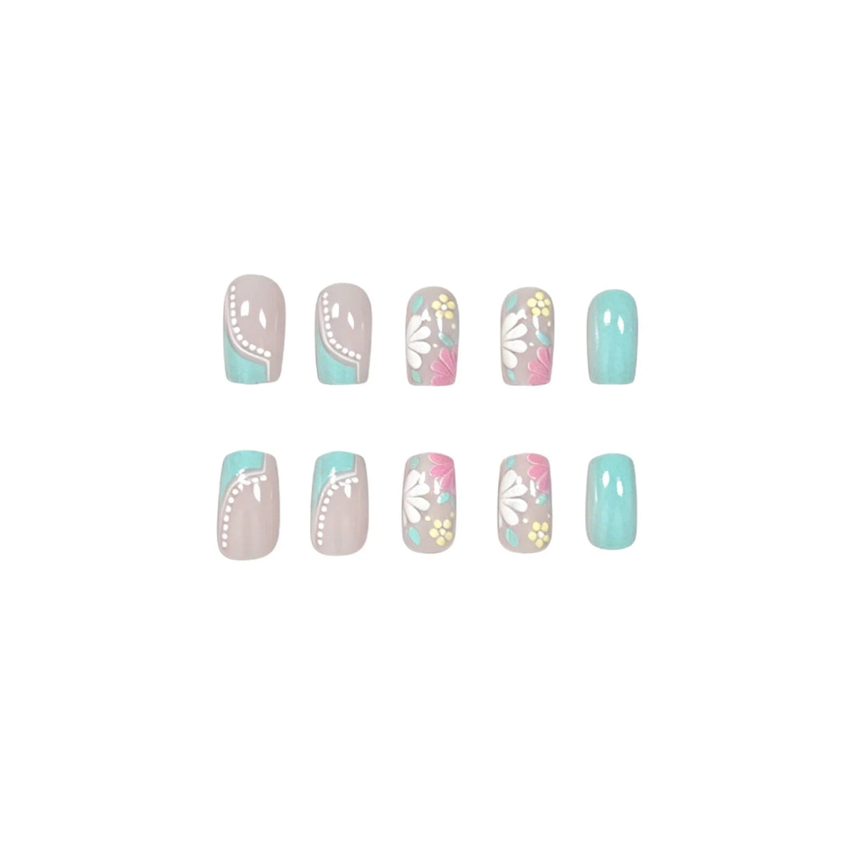 Acrylic Nail Extensions Floral Design Easy Application Set Of 24