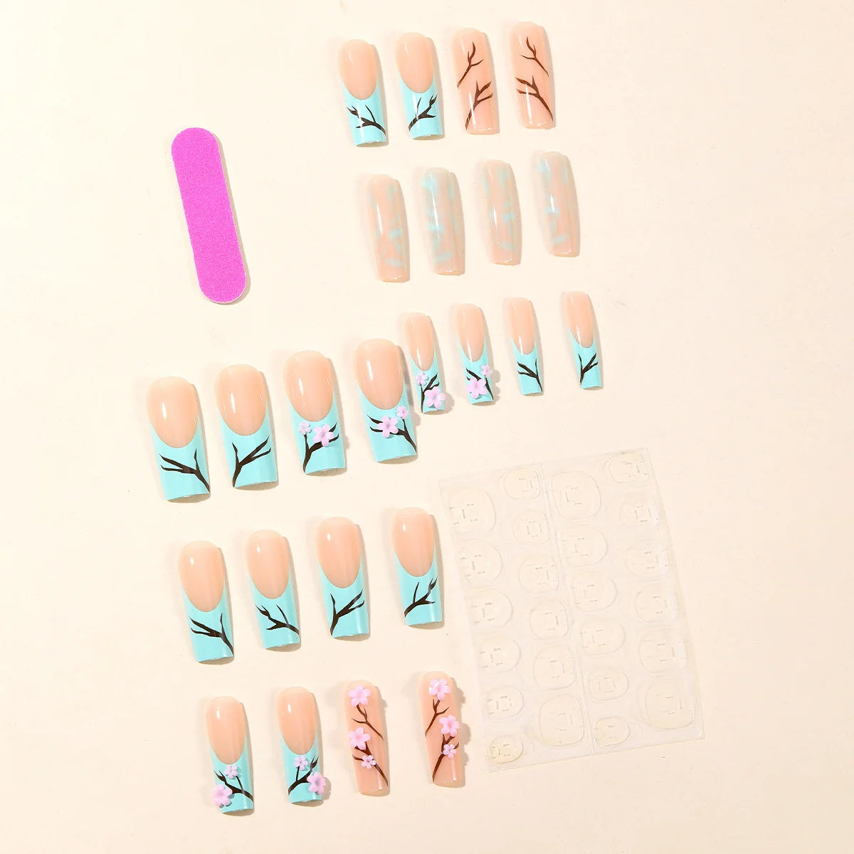 Acrylic Nail Extensions Floral Design Light Green