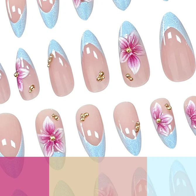 Acrylic Nail Extensions Floral Design Set of 24