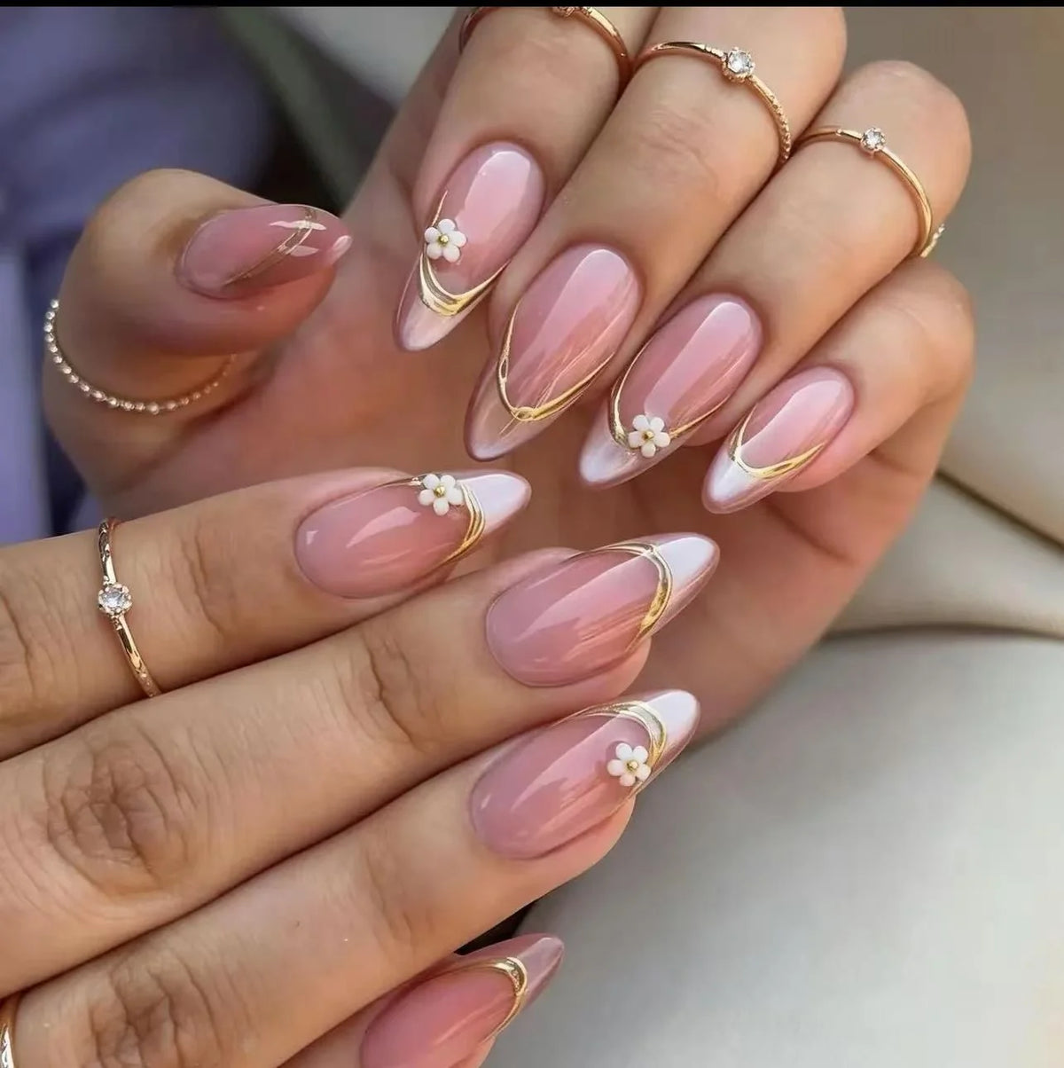 Acrylic Nail Extensions Floral Design Set of 24