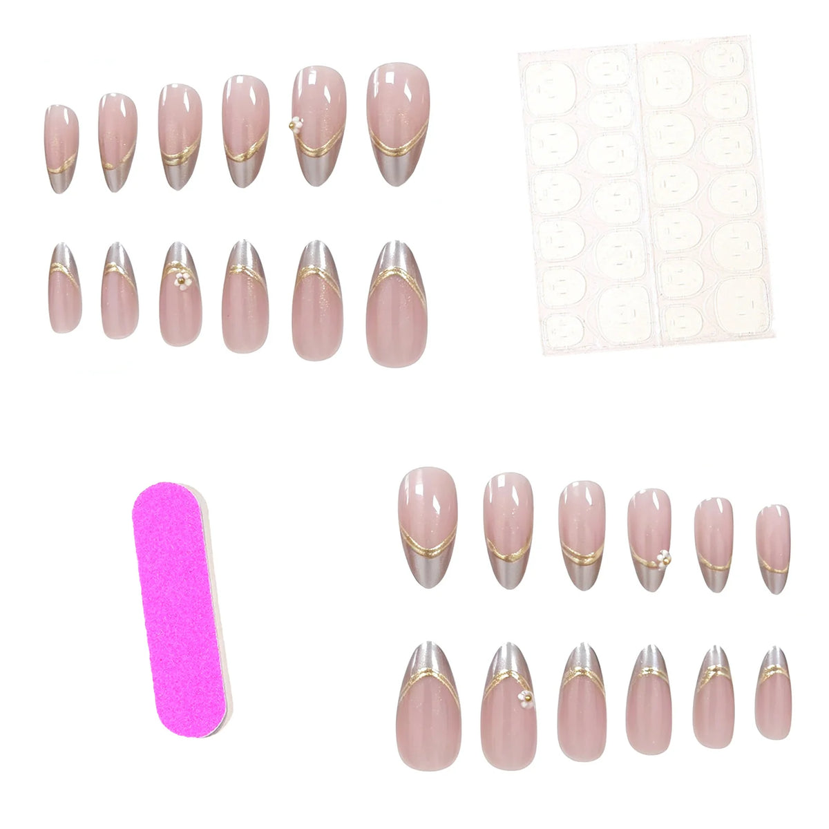 Acrylic Nail Extensions Floral Design Set of 24
