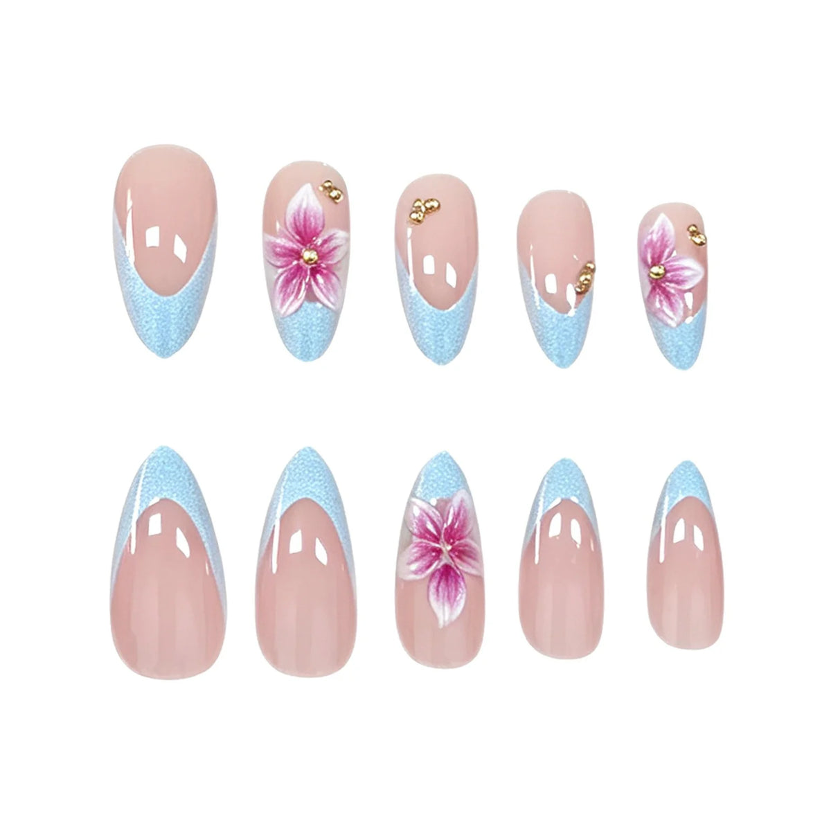 Acrylic Nail Extensions Floral Design Set of 24
