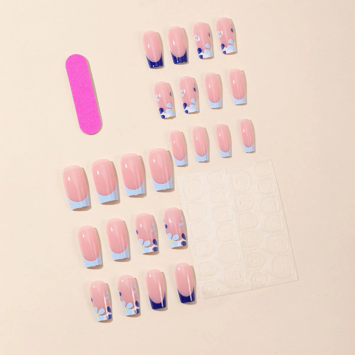 Acrylic Nail Extensions Floral French Tip Customizable Length