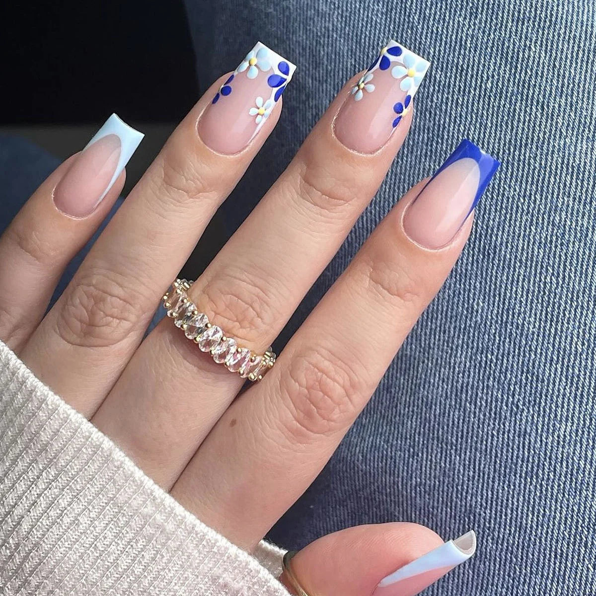 Acrylic Nail Extensions Floral French Tip Customizable Length