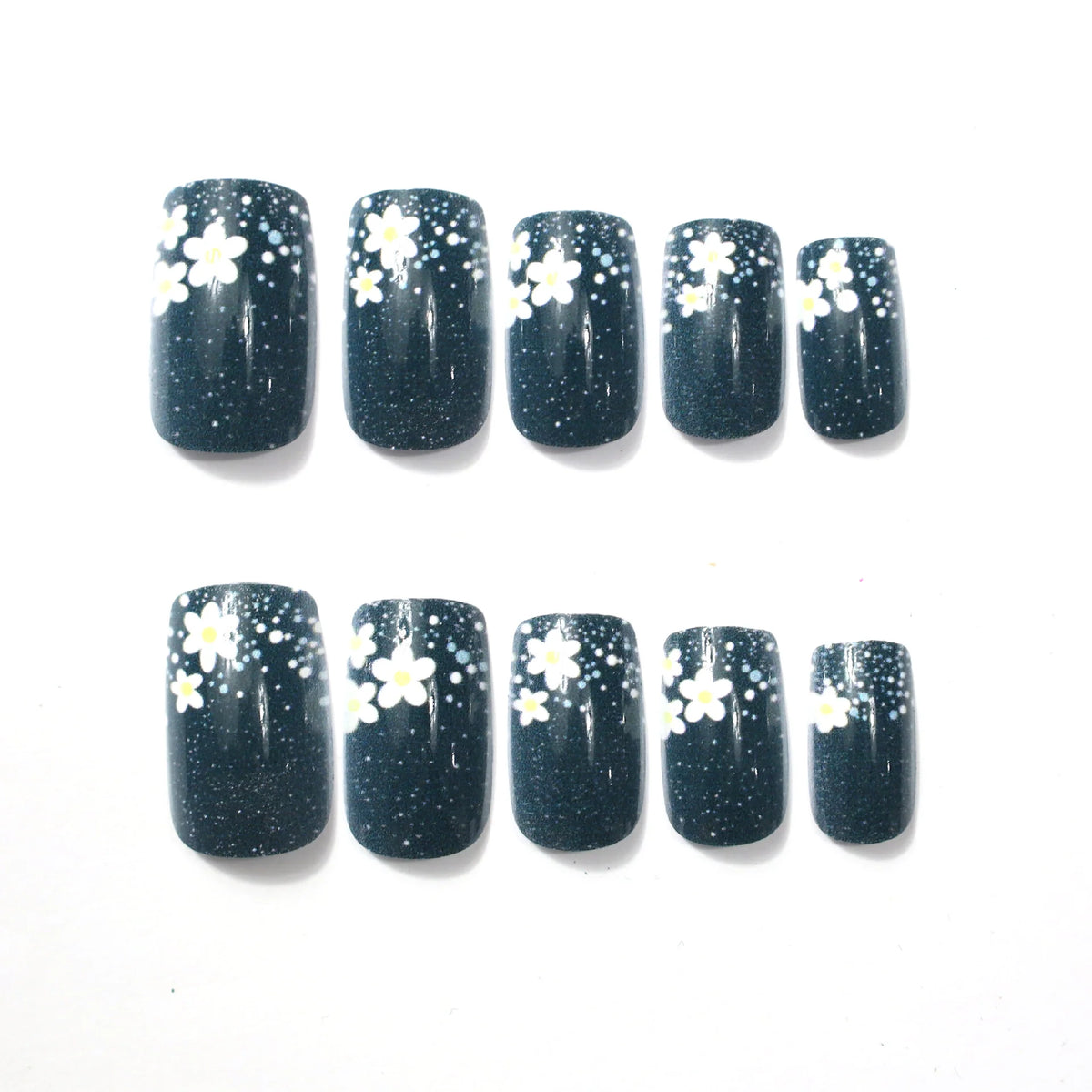 Acrylic Nail Extensions Floral Glitter Full Cover