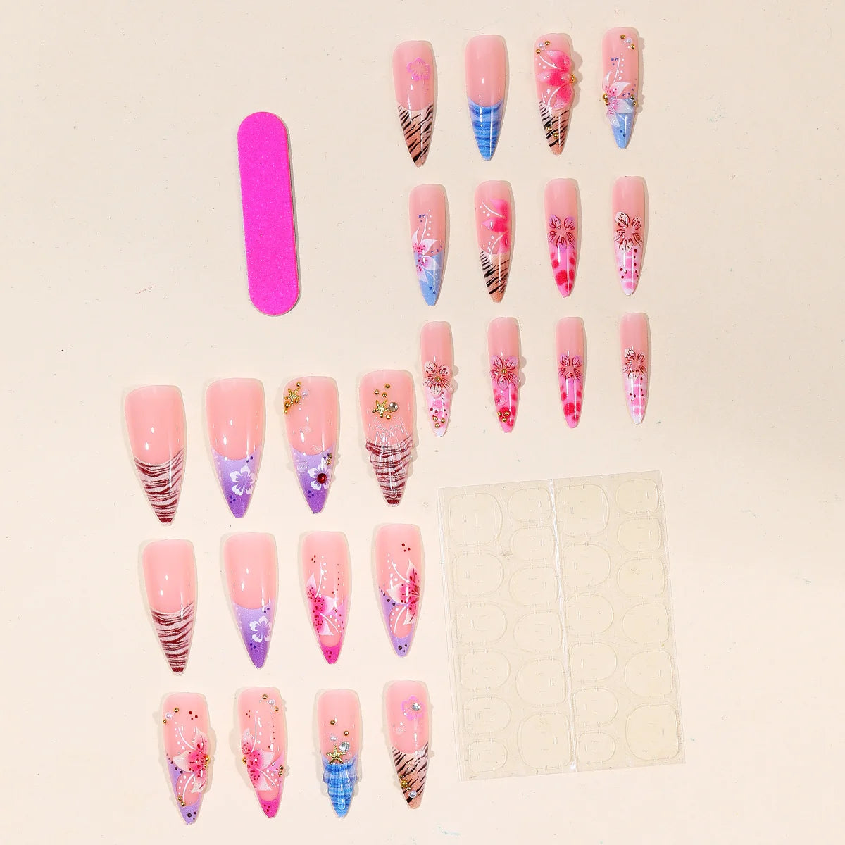 Acrylic Nail Extensions Floral Glossy Easy At-Home