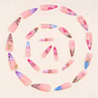 Acrylic Nail Extensions Floral Glossy Easy At-Home