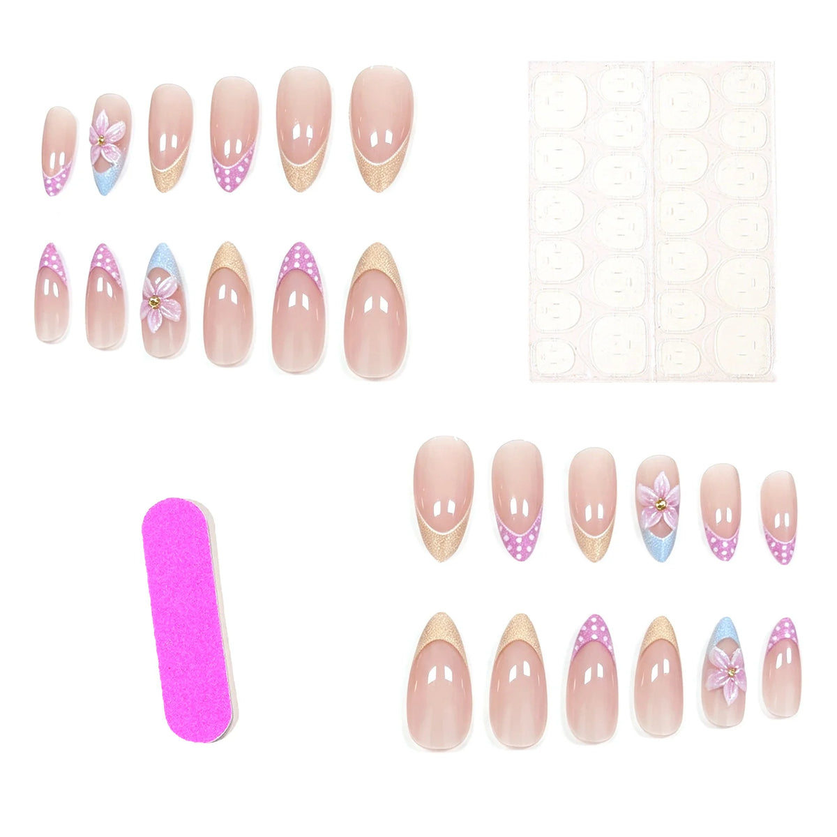Acrylic Nail Extensions Floral Set of 24